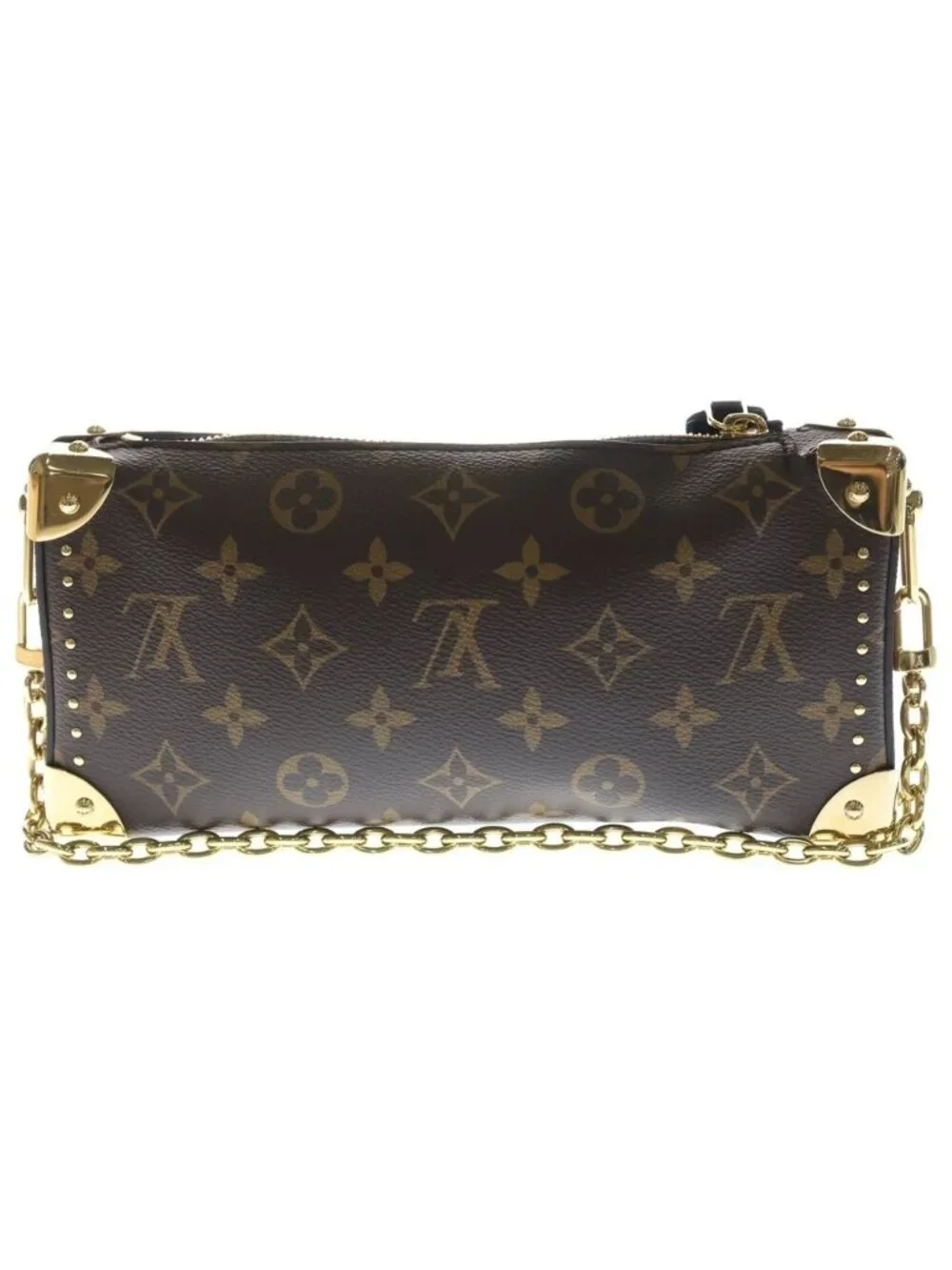 Louis Vuitton Monogram Slim Trunk 2-Way Shoulder Bag Chain Brown Leather Gold